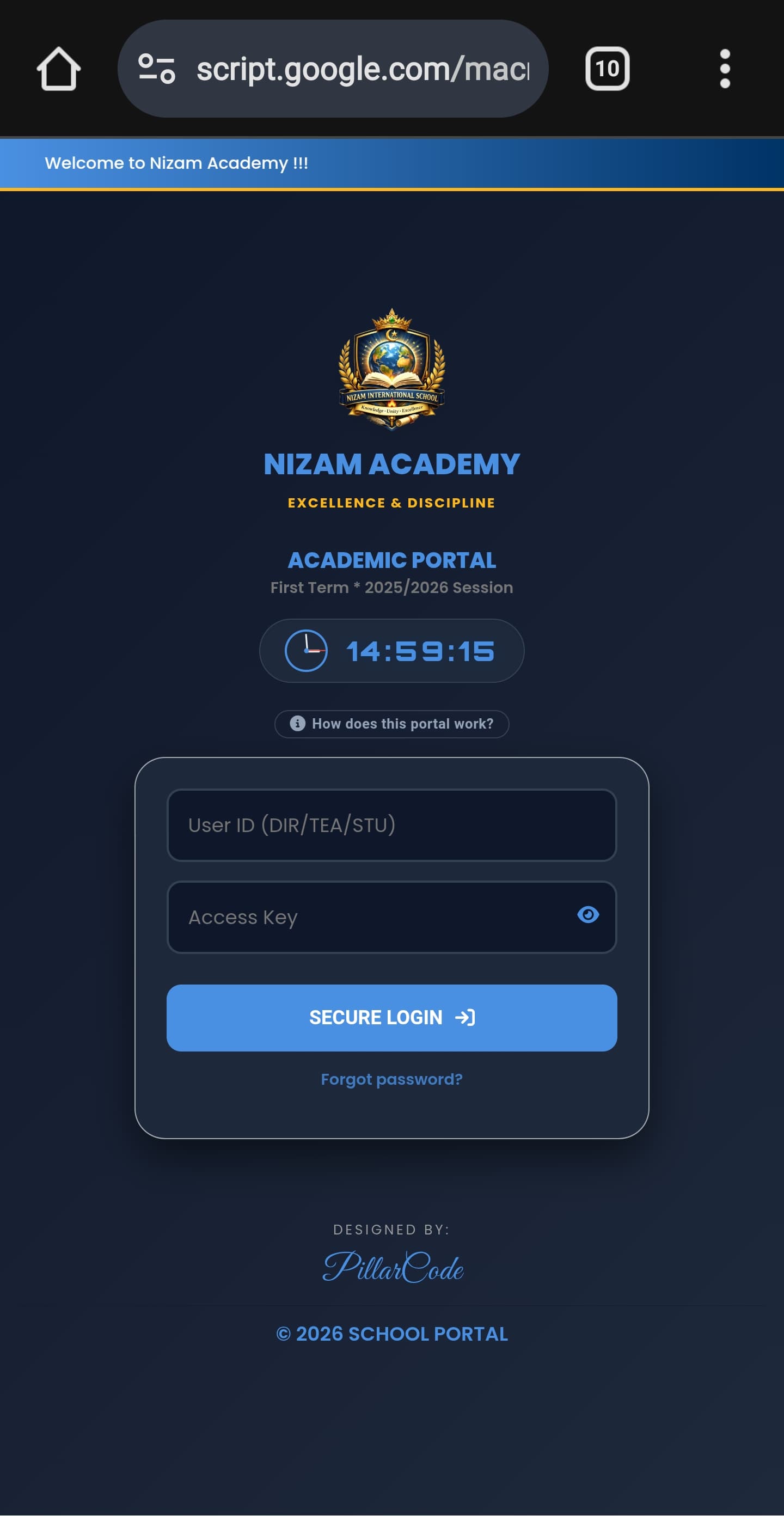 Academic Portal secure login
