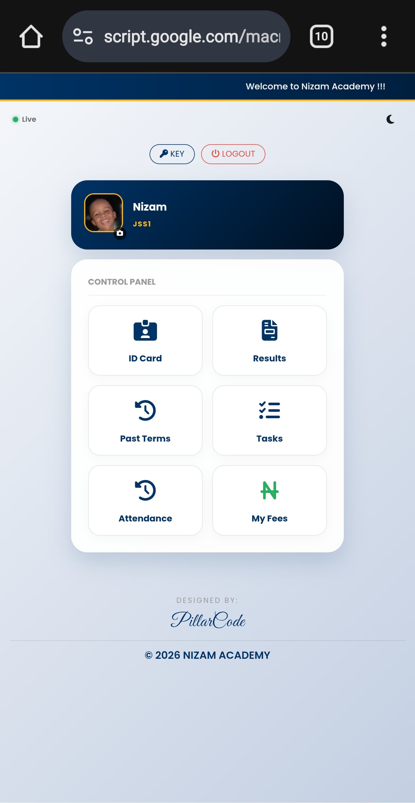 Student control panel